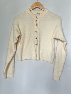 Urban Outfitters Cream Cropped Knit Cardigan with Gold Buttons